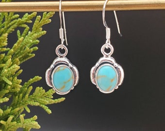 SoCute925 Kingman Turquoise Earrings | Sterling Silver Small Turquoise Dangle Earrings | Minimalist Earrings | Gift For Her | Made in USA