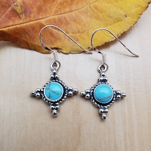 SoCute925 Small Zia Earrings | Zia Dangle Earrings | Zia Turquoise Jewelry | Sterling Silver Turquoise Dangle Earrings | Zia Sun Made in USA