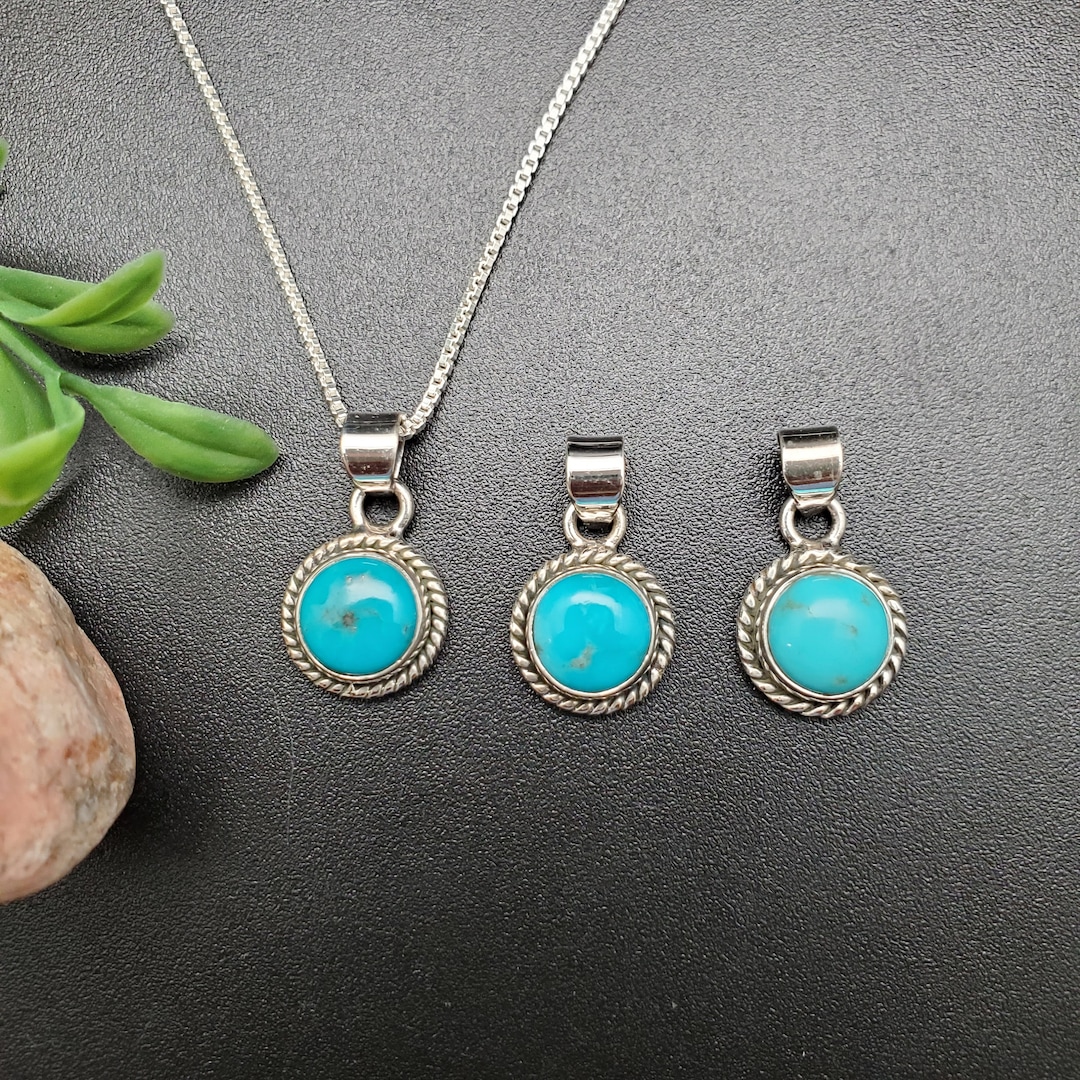 STN #263 | 8mm Dainty Blue Turquoise Necklace Pendant With Options of ...
