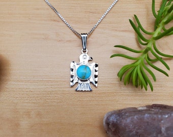 Unique Thunderbird Necklace | Thunderbird Turquoise Necklace Pendant With Silver Chain | Sterling Silver Southwestern Jewelry | Gift For Her