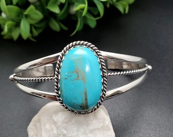 STN #C196 | Number 8 Turquoise Cuff Bracelet | Sterling Silver Turquoise Bracelet Cuff | Silver Turquoise Jewelry | Turquoise Southwest Cuff