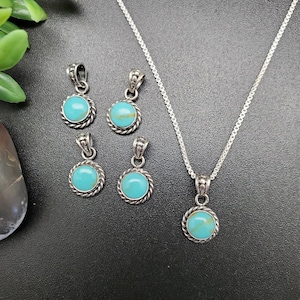 STN 64 Small Handmade 6mm Round Kingman Turquoise Necklace Pendant With Silver Chain Sterling Silver Turquoise Pendant Tiny Pendant image 1