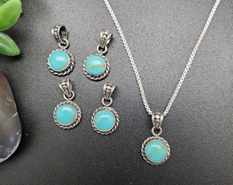 STN #64 | Small Handmade 6mm Round Kingman Turquoise Necklace Pendant With Silver Chain | Sterling Silver Turquoise  Pendant | Tiny Pendant