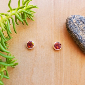 SoCute925 5mm Small Red Opal Studs | Sterling Silver Opal Post Earrings | Dainty Red Studs | Fire Red Opal Jewelry | Tiny Red Opal Earrings