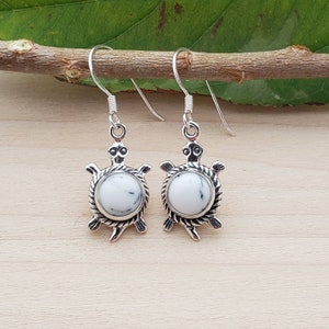 SoCute925 8mm Southwest Turtle Ohrringe | Weiße Buffalo Türkis Schildkröte Ohrringe | Sterling Silber Ohrringe | Southwest Ohrringe
