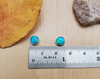 SoCute925 6mm Blue Green Opal Studs | Opal Stud Earrings | Sterling Silver Blue Green Opal Post Earrings | Small Stud Earrings Made in USA