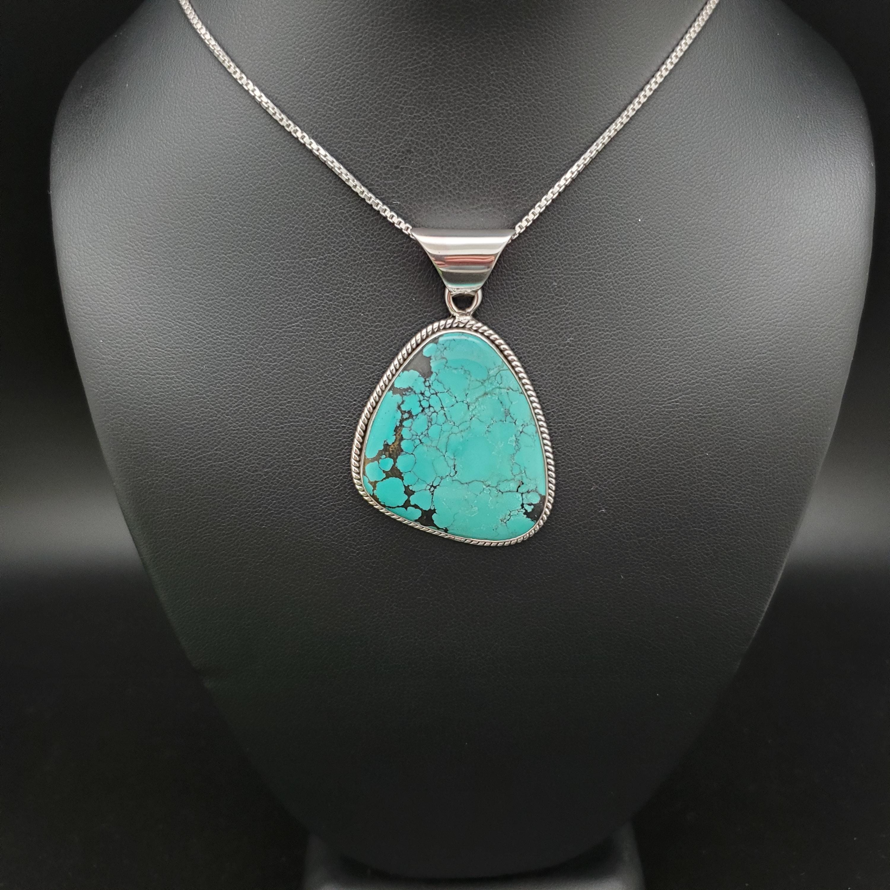 STN #14 | Free-formed Turquoise Necklace Pendant With Silver Chain ...