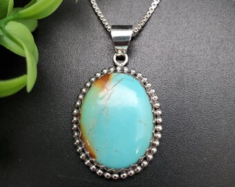 IGM#20 | Arizona Turquoise Pendant With Silver Chain | Sterling Silver Turquoise Necklace Pendant | Kingman Turquoise Southwestern Jewelry