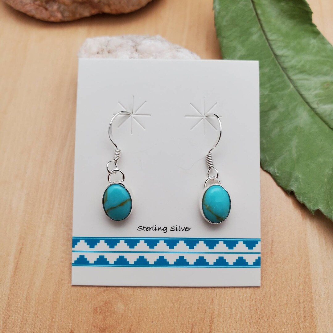 Small Turquoise Dangle Earrings Simple Kingman Turquoise Earrings Minimalist Dangle Earrings