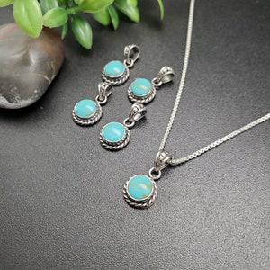 STN 64 Small Handmade 6mm Round Kingman Turquoise Necklace Pendant With Silver Chain Sterling Silver Turquoise Pendant Tiny Pendant image 2