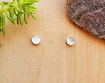 SoCute925 4mm White Moonstone Stud Earrings | Sterling Silver Moonstone Post Earrings | Silver Moonstone Jewelry | Dot Earrings Made in USA