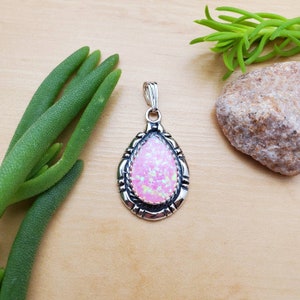 Lovely Pink Opal Necklace Pendant | Light Pink Opal Necklace | Pink Opal Teardrop Pendant | Sterling Silver Necklace Pendant Made in USA