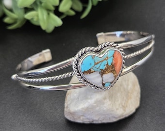 AAC #047 | Wunderschönes Armband mit kupferrorangefarbenem Stachelausterntürkis | Armband aus Sterlingsilber | Herzarmband aus kupferrotem Stachelausterntürkis