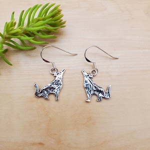 SoCute925 Howling Wolf Earrings | Howling Wolf Dangle Earrings | Sterling Silver Charm Earrings | Casted Silver Wolf Jewelry | Made in USA