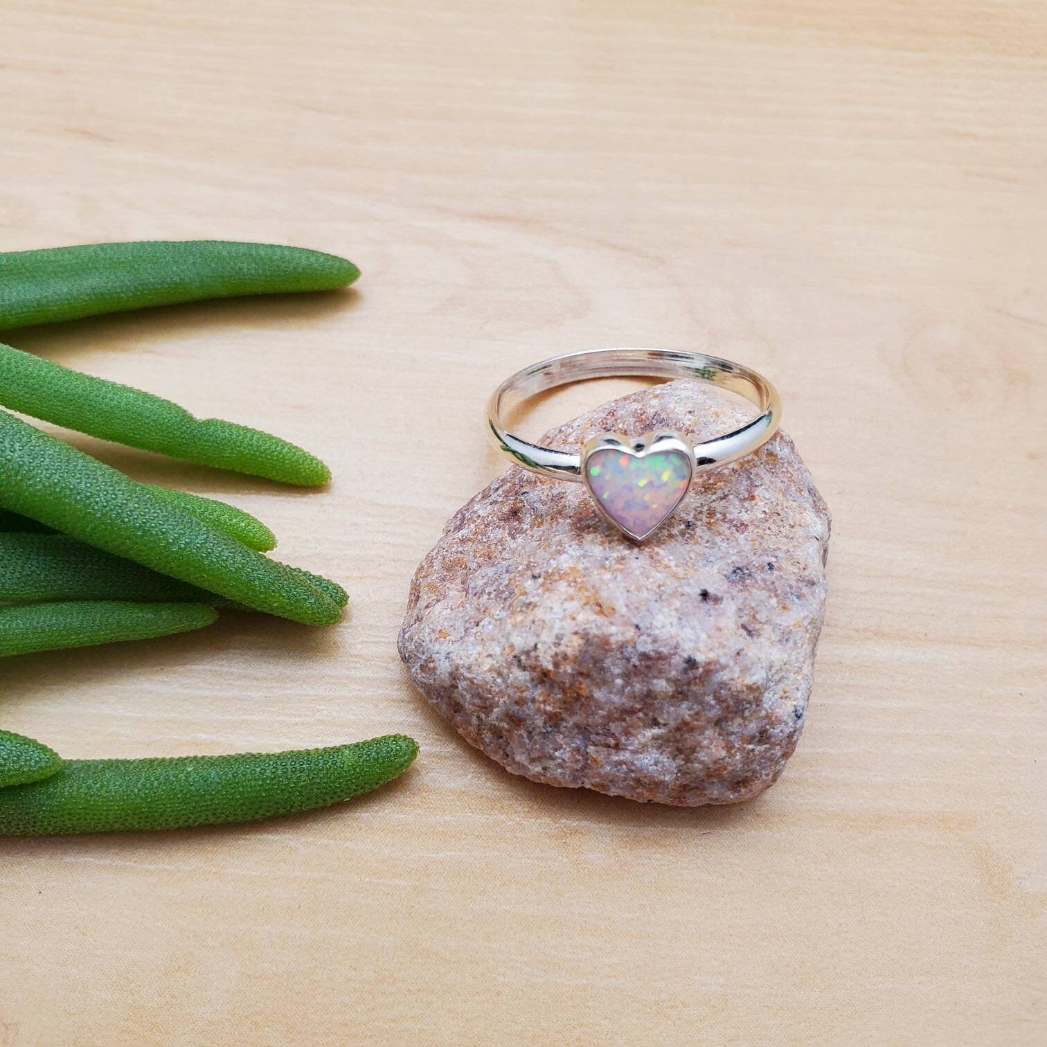 ◇TATIANA◇ (SILVER925) Opal Heart Ring CR1812 925 Sterling Silver Opal Heart Ring for Girls, Women. 7mm 1