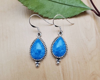 SoCute925 Big Denim Lapis Teardrop Earrings | Blue Denim Dangle Earrings | Sterling Silver Earrings | Denim Lapis Jewelry Made in USA