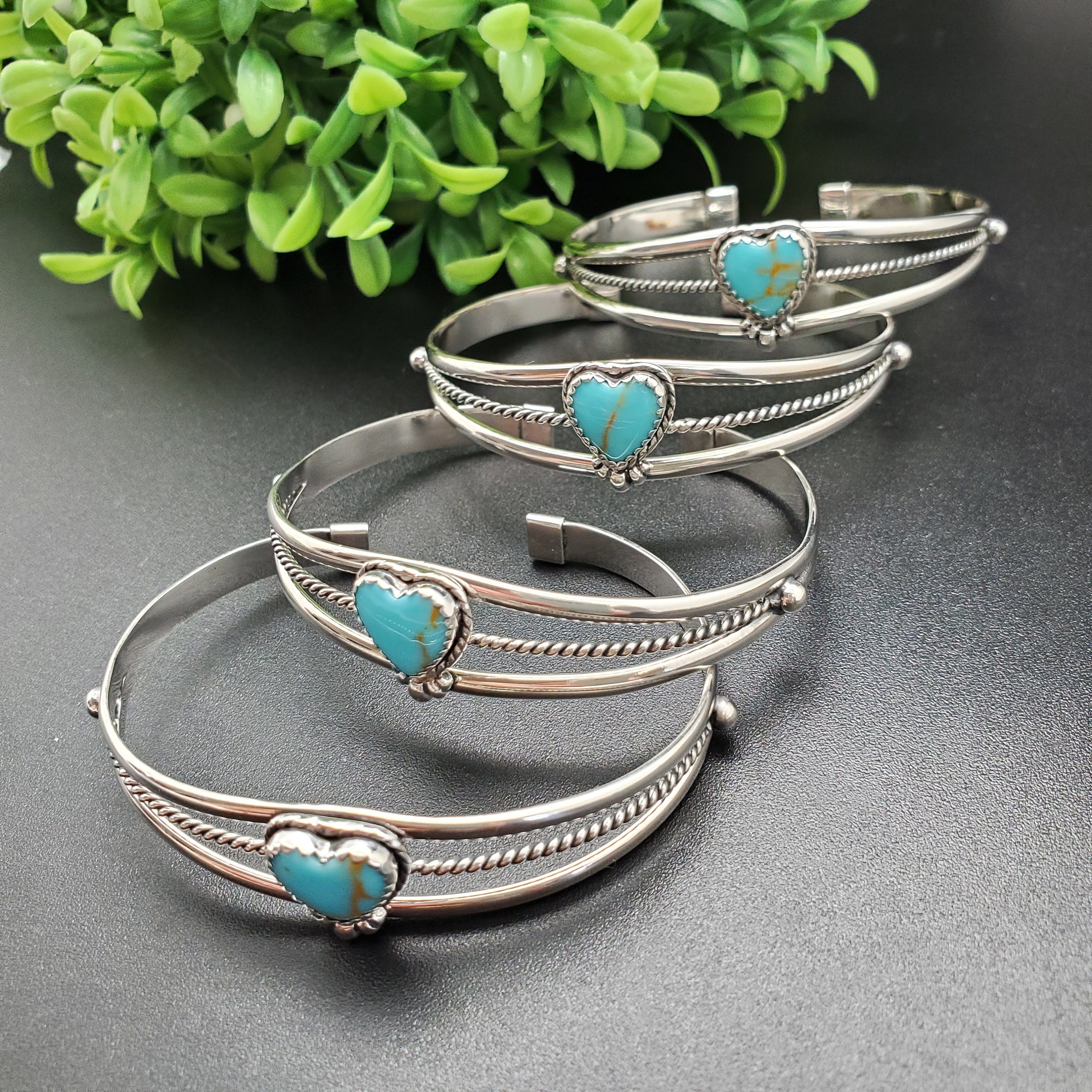 Turquoise Cuff | Dainty Heart Shape Turquoise Cuff Bracelet