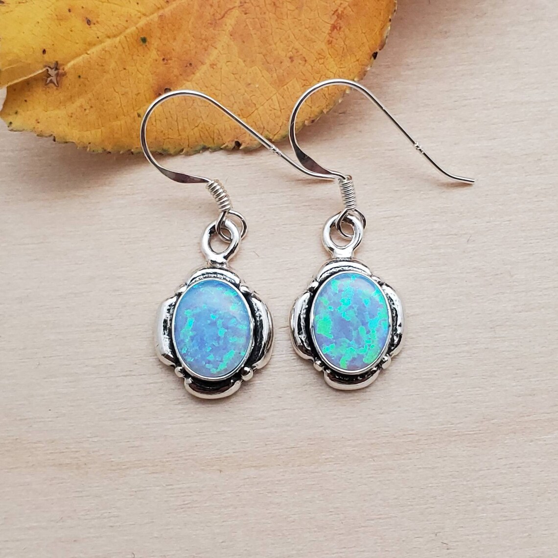 SoCute925 Small Blue Opal Dangle Earrings Blue Opal | Etsy