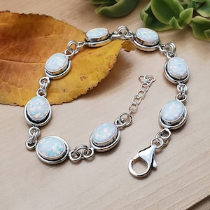 SoCute925 White Opal Bracelet | Opal link Bracelet | Sterling Silver White Opal Bracelet | Opal Jewelry | Dainty White Bracelet Made in USA