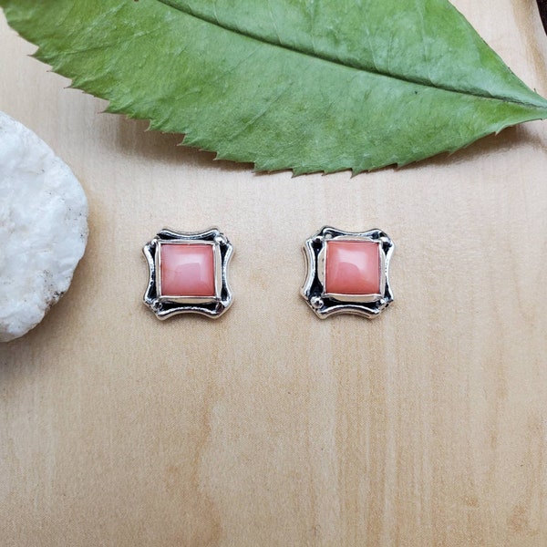 SoCute925 Pink Coral Stud Earrings | Pink Coral Post Earrings | Sterling Silver Jewelry | Dainty Pink Southwestern Earrings | Made in USA