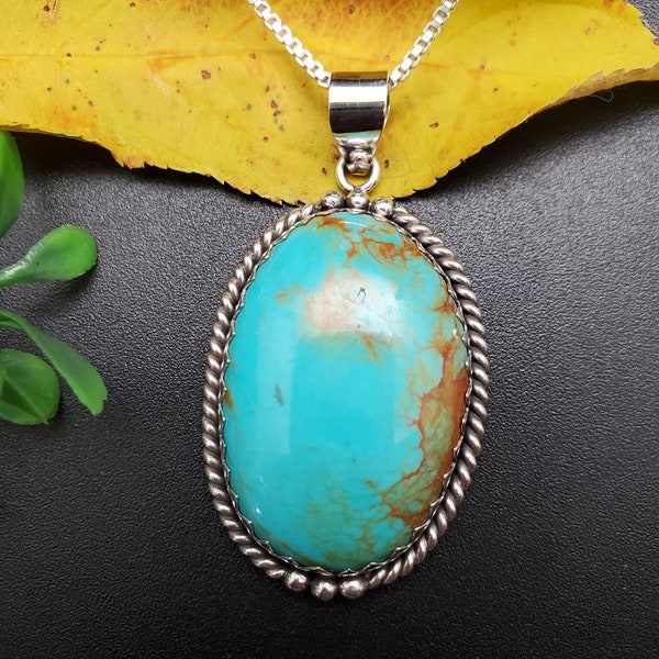 TQP#042 | Sonny TN Turquoise Pendant | Sterling Silver Kingman Turquoise Necklace Pendant Options With Silver Chain | Big Turquoise Jewelry