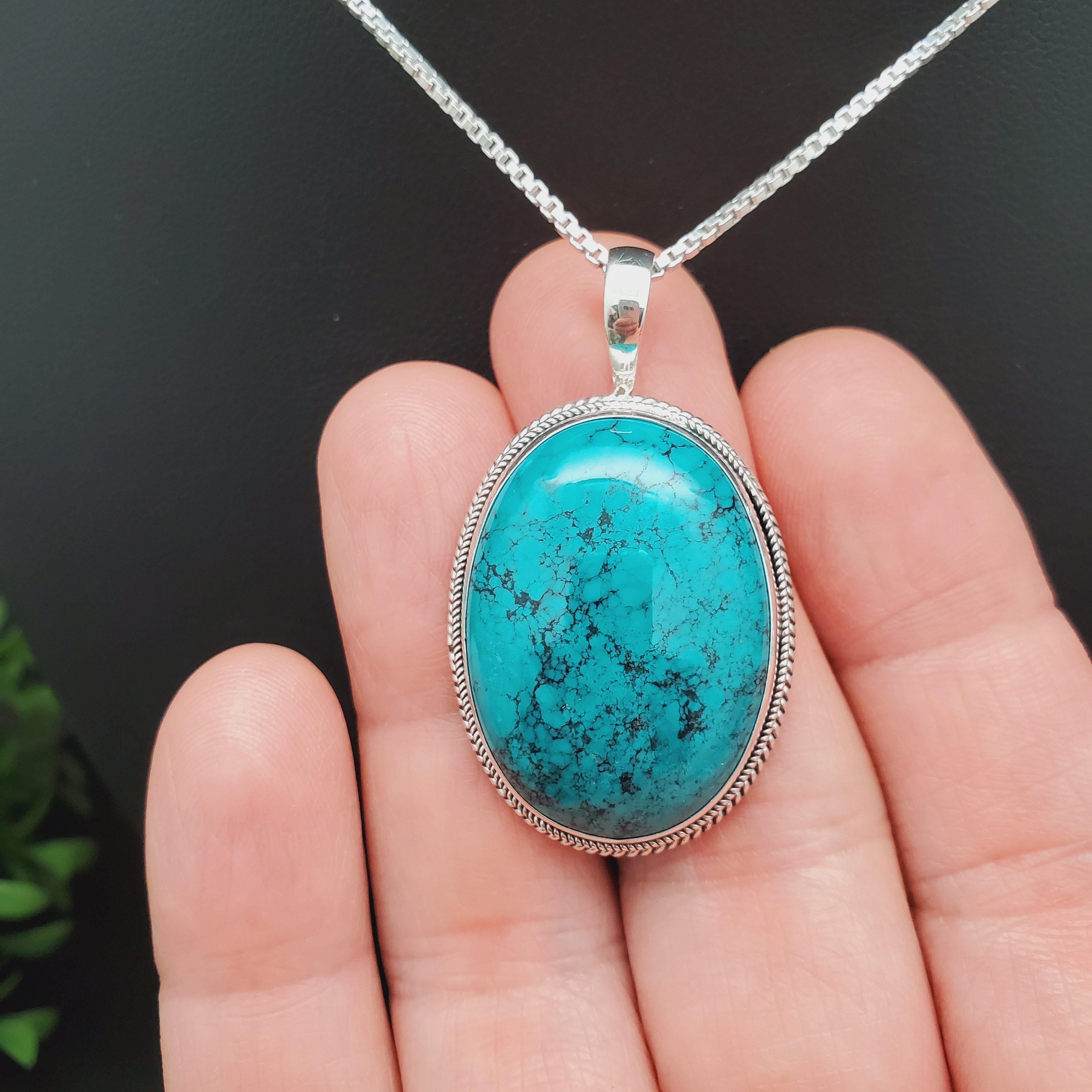STN #12 | 22x30mm Royston Turquoise Necklace Pendant With Silver Box ...