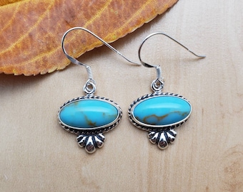 SoCute925 Dainty Kingman Turquoise Earrings | Sterling Silver Turquoise Dangle Earrings | Southwestern Turquoise Jewelry | Made in USA