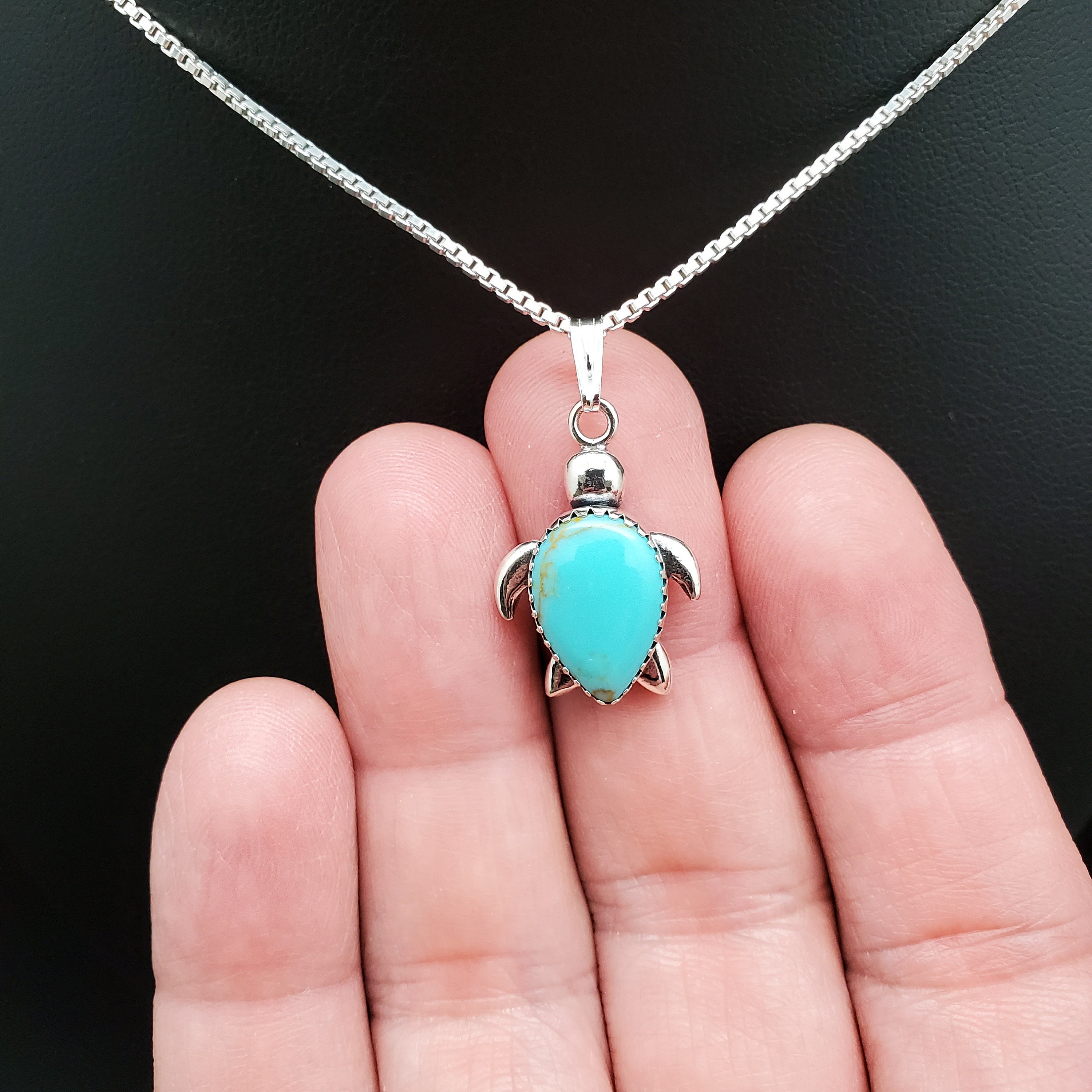 Socute925 Big Sea Turtle Necklace Pendant With Silver Box Chain ...