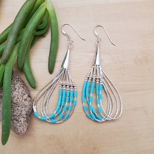 SoCute925 Lovely Liquid Silver Dangle Earrings | Multi Strand Liquid Silver Turquoise Earrings | Liquid Silver Dangle Earrings Made in USA