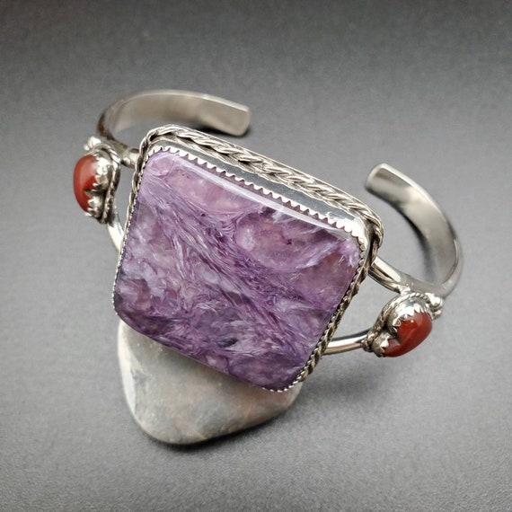 Heavy Huge Southwestern Charoite Sterling Silver Bracelet Heavy Huge Southwestern Charoite Sterling Silver Bracelet