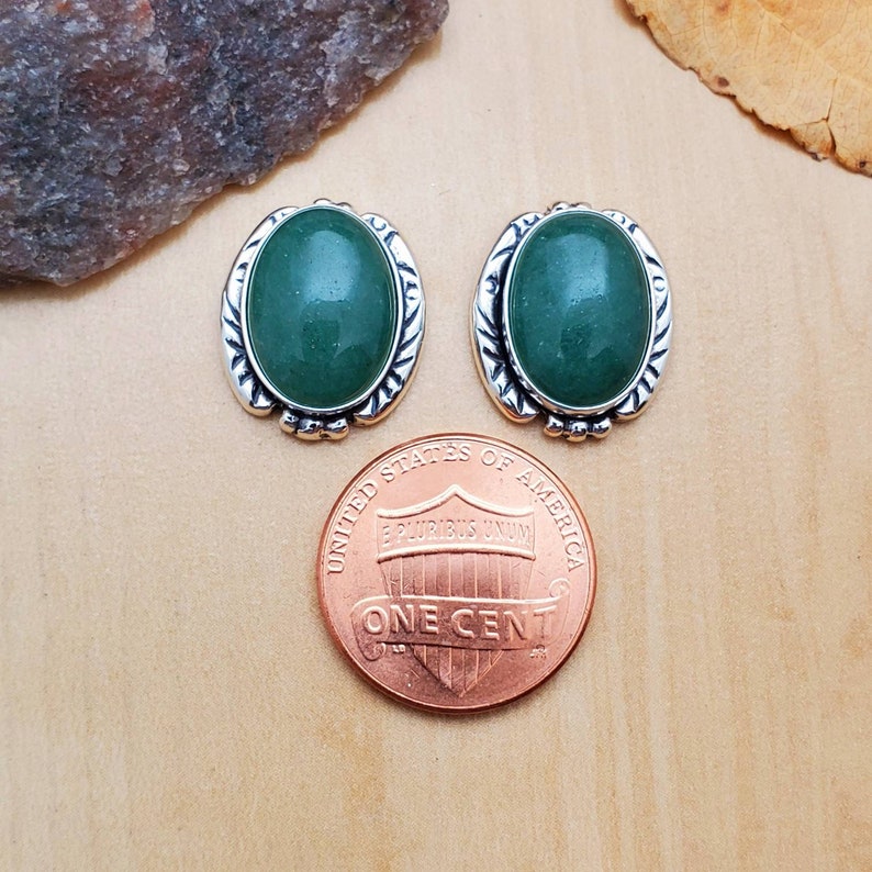 Aventurine Stud Earrings SoCute925 Big Aventurine Post Earrings Sterling Silver Posts Healing Green Aventurine Earrings Made in USA