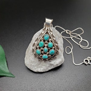 Colgante de collar turquesa de racimo grande con collar de cadena de caja de plata 18" / colgante turquesa de plata esterlina del suroeste / hecho en EE.UU.