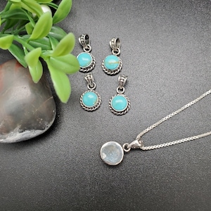 STN 64 Small Handmade 6mm Round Kingman Turquoise Necklace Pendant With Silver Chain Sterling Silver Turquoise Pendant Tiny Pendant image 8