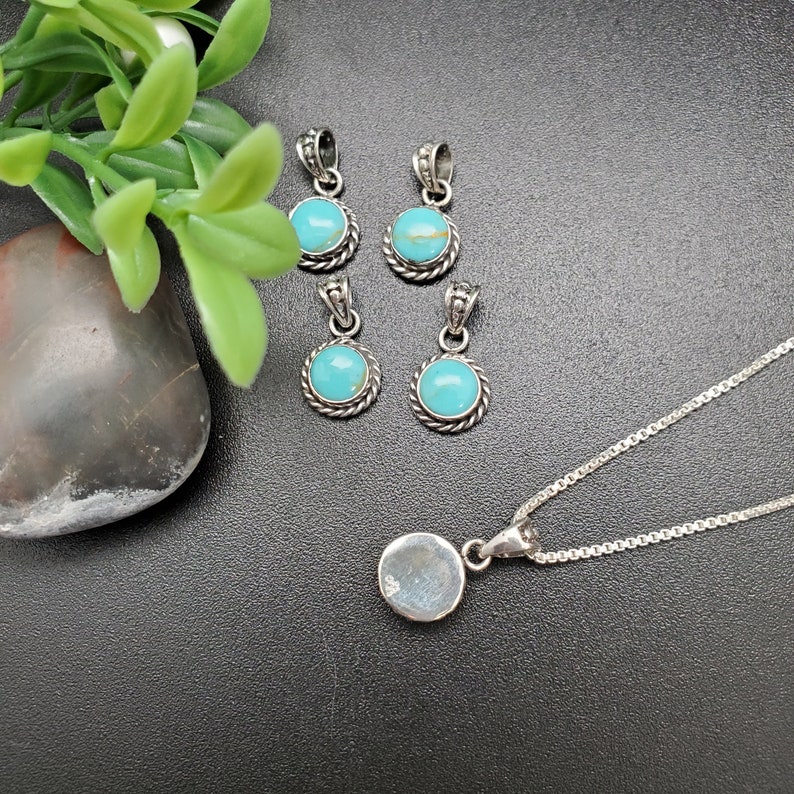 STN 64 Small Handmade 6mm Round Kingman Turquoise Necklace Pendant With Silver Chain Sterling Silver Turquoise Pendant Tiny Pendant image 8