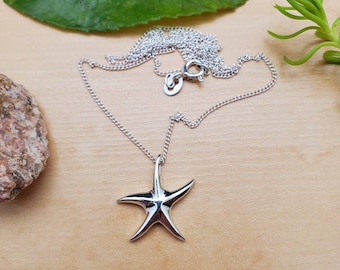 Collar con colgante de estrella de mar SoCute925 con cadena de plata de 45 cm / Colgante de estrella de mar / Joyería de estrella de mar en plata de ley / Hecho en EE. UU.