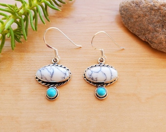 SoCute925 White Buffalo Türkis Ohrringe | Sterling Silber Weiß Blau Türkis Ohrringe | Cluster Türkis Ohrringe Made in USA