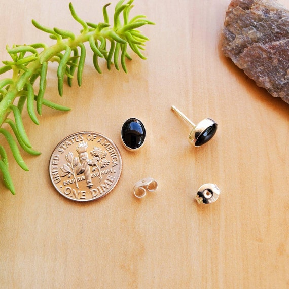 Small Oval Black Onyx Post Stud Earrings Sterling Silver Small Oval Black Onyx Post Stud Earrings Sterling Silver