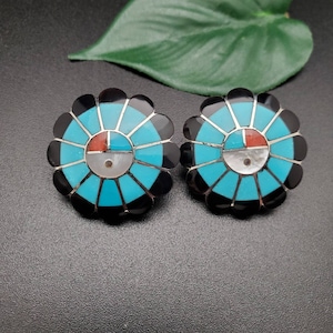 J #E01 Dainty Multicolor Sunface Stud Earrings | Sterling Silver Colors Inlay Sunface | Big Inlay Sunface posts | Unique Sun Face Earrings