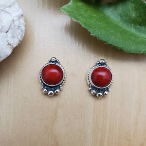 SoCute925 Red Coral Earrings | Sterling Silver Coral Post Earrings | Red Earring Studs | Southwest Jewelry | Dainty Coral Studs Made in USA