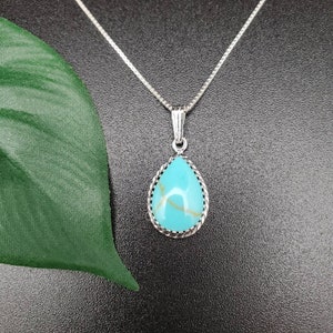 SoCute925 Kingman Turquoise Pendant With Sterling Silver Chain 18" | Silver Turquoise Necklace Pendant | Southwestern Necklace | Made in USA