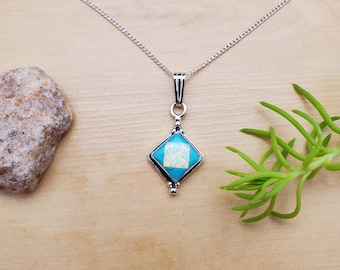 SoCute925 White Opal Turquoise Necklace Pendant With Silver Chain Necklace 18" | Inlay Multicolor Necklace | Sterling Silver | Made in USA
