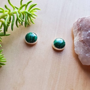 SoCute925 8mm Malachite Studs Simple Sterling Silver Malachite Post Earrings Dainty Silver Stud Earrings Malachite Jewelry Made in USA image 8