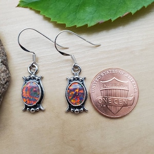 SoCute925 Fire Red Opal Dangle Earrings | Sterling Silver Red Opal Jewelry | Red Opal Earrings | Red Opal Southwestern Jewelry Made in USA