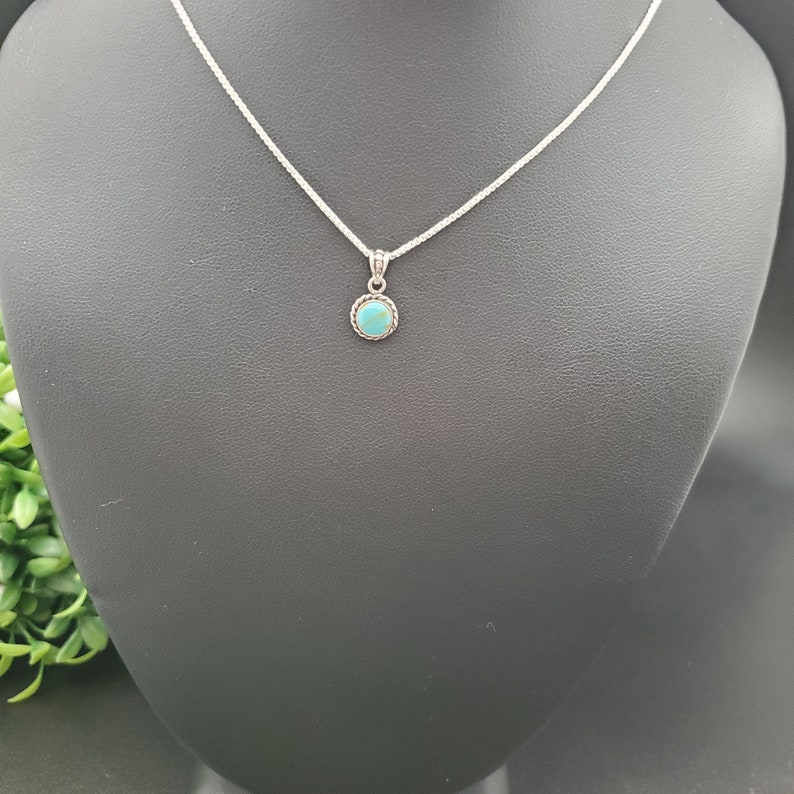STN 64 Small Handmade 6mm Round Kingman Turquoise Necklace Pendant With Silver Chain Sterling Silver Turquoise Pendant Tiny Pendant image 3