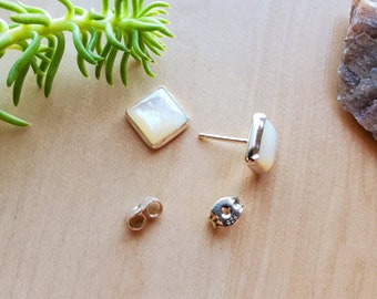 ● MISOPE ●華やかな 4cm Jewelry Square Sleep-on/W Square Gold Plated Mother of Pearl Charm Earrings with Mix
