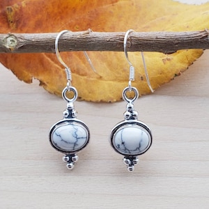 SoCute925 Dainty White Buffalo Turquoise Earrings | White Turquoise Dangle Earrings | Sterling Silver Jewelry | White Southwest Earrings