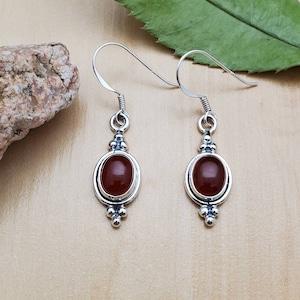 SoCute925 Small Carnelian Dangle Earrings | Carnelian Southwestern Jewelry | Sterling Silver Carnelian Earrings | Dainty Red Earrings