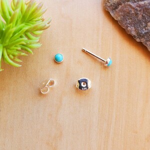 SoCute925 Tiny Turquoise Studs | Sterling Silver Petite Color Studs | Super Small Studs | Turquoise Stud Earrings | Tiny Silver Post Earring image 2