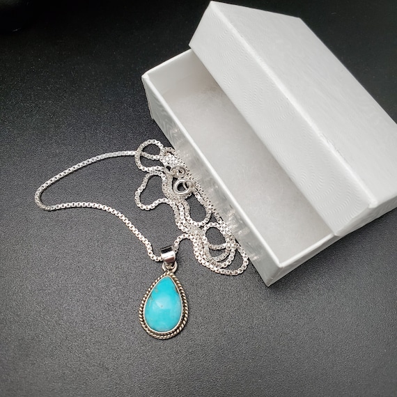 STN #215 | Teardrop Blue Turquoise Necklace Pendant With Options