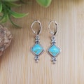 SoCute925 Turquoise Earrings | Square Drop | Turquoise Lever Back Earrings | Turquoise Drops | Sterling Silver Boho Earrings | Gift For Her